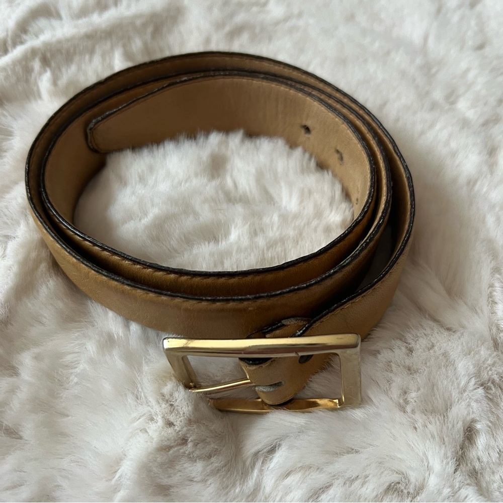 Tan Leather Belt with Gold Buckle